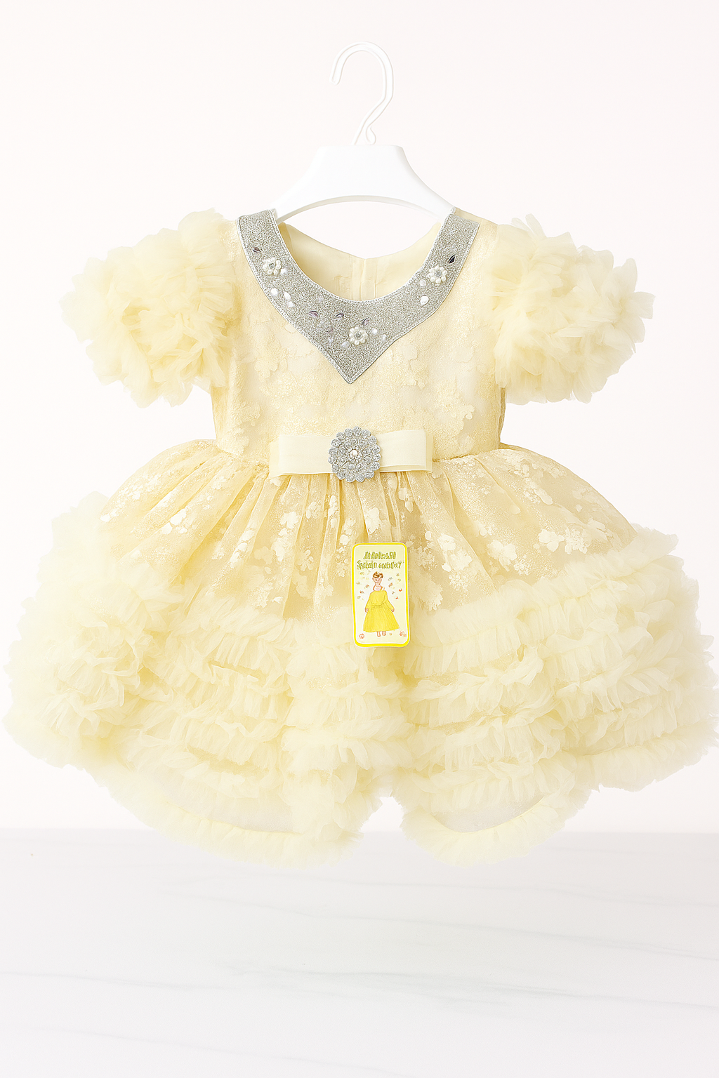 Elegant Baby Girl Party Dress with Ruffled Sleeves, Floral Lace & Rhinestone Belt Infant & Toddler Special Occasion Outfit