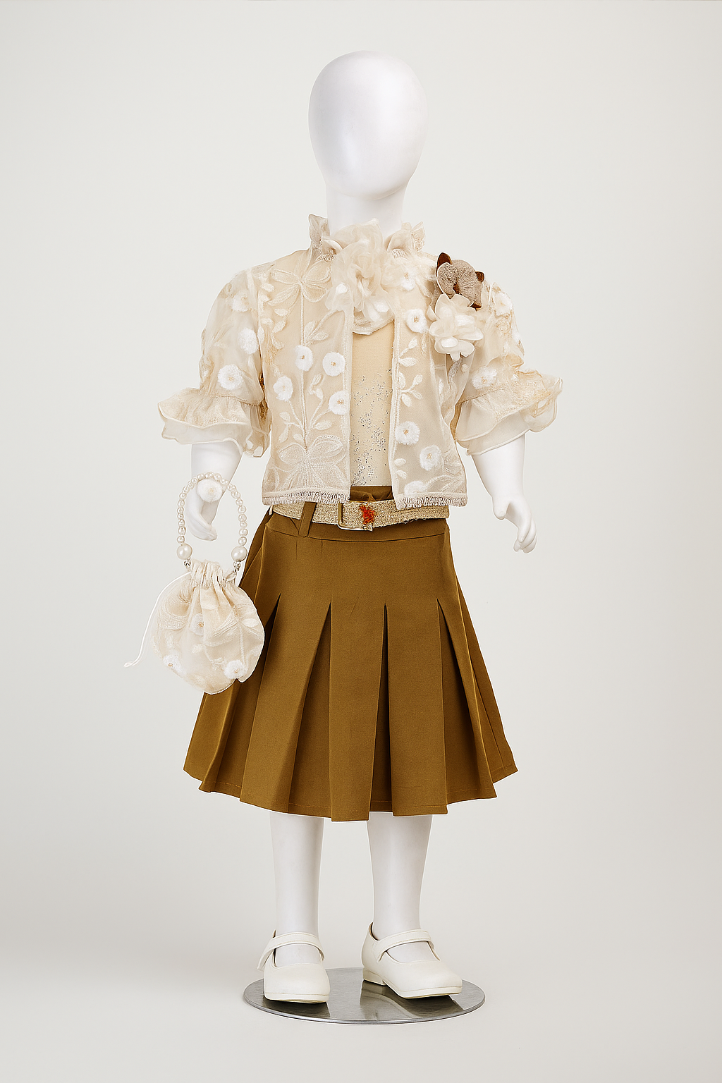 Stylish Baby Girl Party Wear Set Yellow Net Heart Cut-Out Top with Checkered Skirt and Belt Summer Fashion Outfit (Size 14–24)