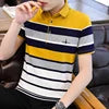 Zeimal Summer New Men's Short Sleeve T-shirt Striped Cotton Thin Business Lapel Polo Shirt