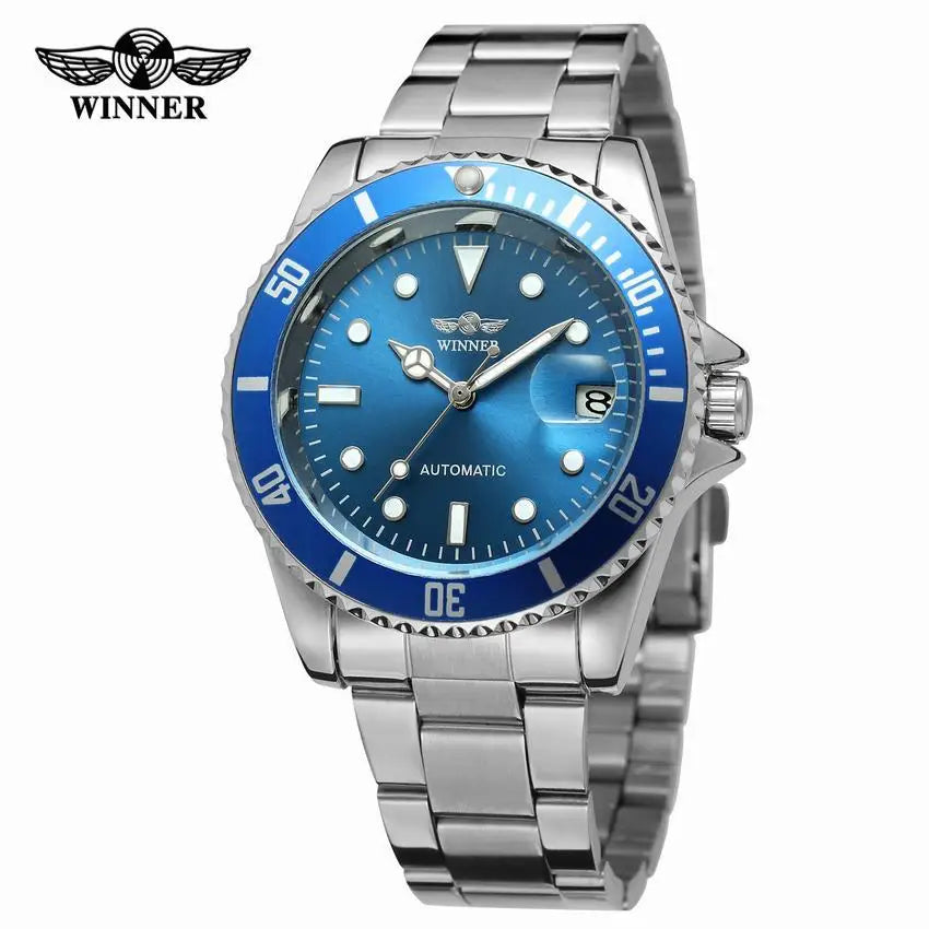 Mechanical Watches Winner Fashion Sport Clock Black Display Luminous Hands Silver Steel Corgeut Men's Automatic Top Brand Luxury