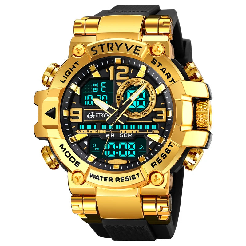 STRYVE Fashion Men's Sport Watches Shock Resistant 50M Waterproof Wristwatch LED Alarm Stopwatch Clock Watches Men 8025