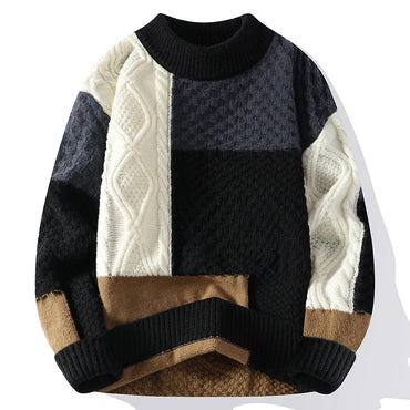 Zeimal Men Loose Fashion Crewneck Sweater Half Turtleneck Sweater