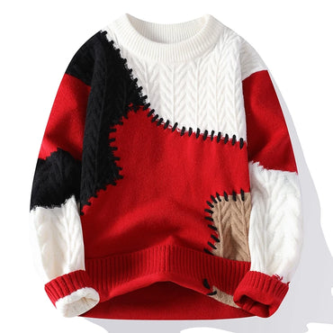 Zeimal Men Loose Fashion Crewneck Half Turtleneck Individuality Sweater