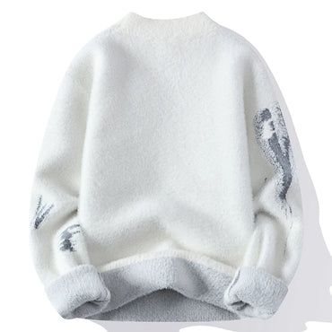 Zeimal Men Loose Fashion Adolescent Sweater Crewneck Half Turtleneck Sweater