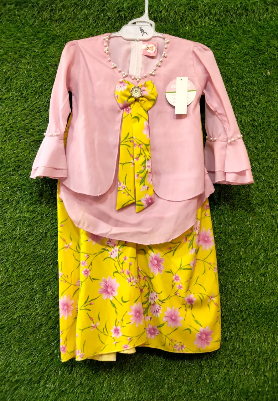 Elegant Baby & Girl Pink Top & Printed Palazzo Set Formal Party & Eid Outfit