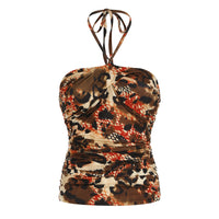 European And American Retro Printed Sexy Backless Halter Vest