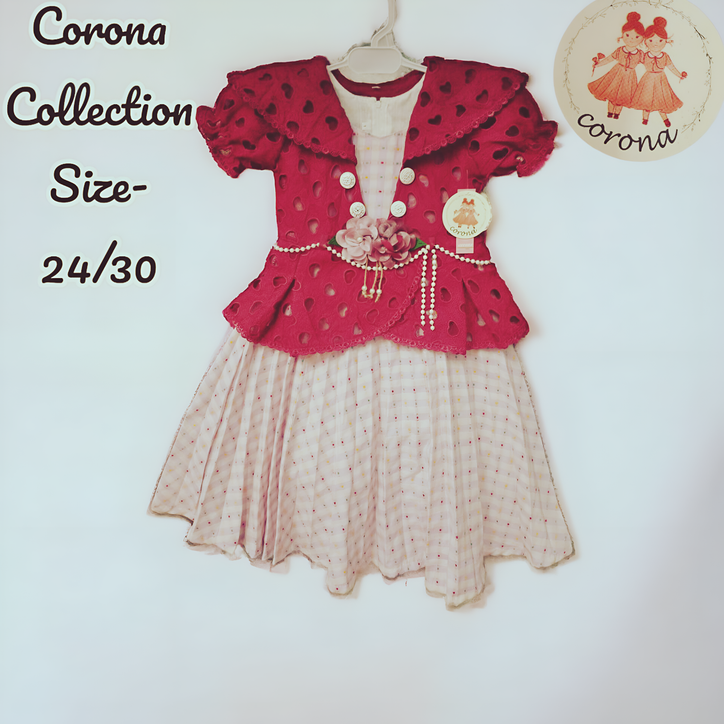 Girls Imported Party Frock Maroon Embroidered Top with Light Pink Flared Skirt | Elegant Design | Sizes 24–30