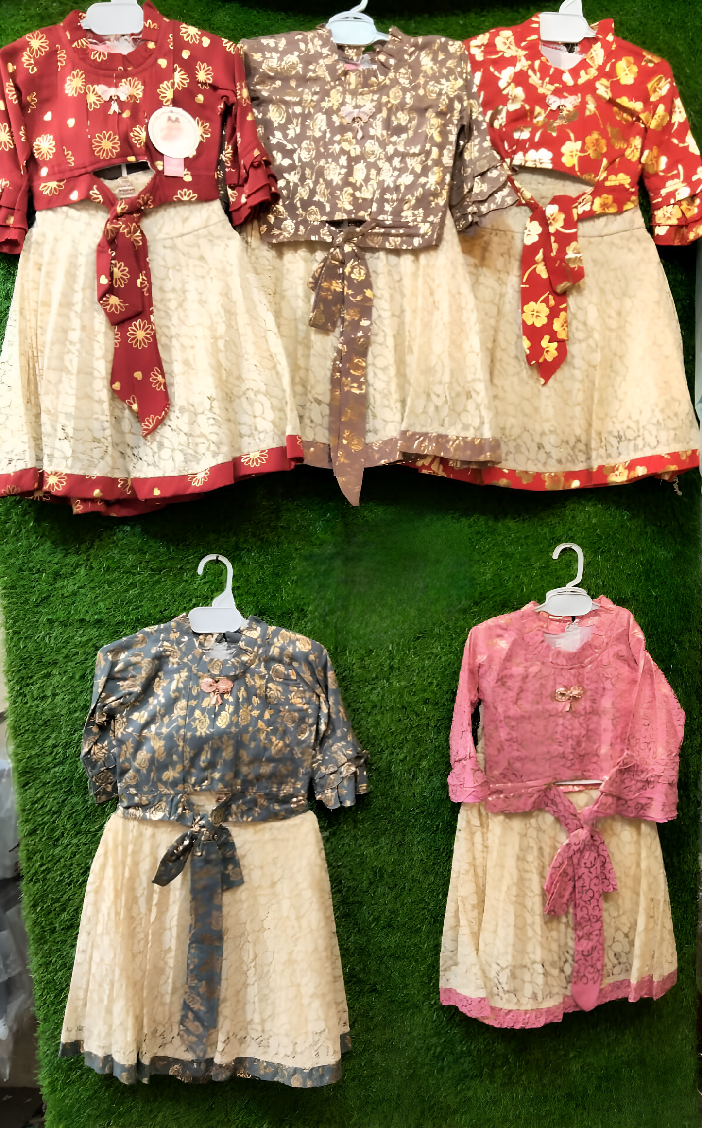 Girls Elegant Floral Embroidered Party Dress with Lace Skirt Traditional Festive Frock for Weddings & Celebrations