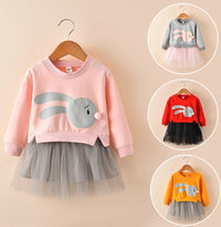 New spring infant skirt 1 long sleeved dress 2 female baby cartoon 3 4 princess dress lace dress tide