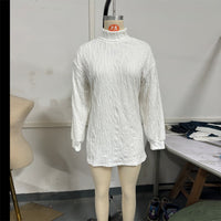 Women's Elegant Turtleneck Sweater, Solid Color Long Sleeve Knit Top With Slit Hem For Spring Fall Wear