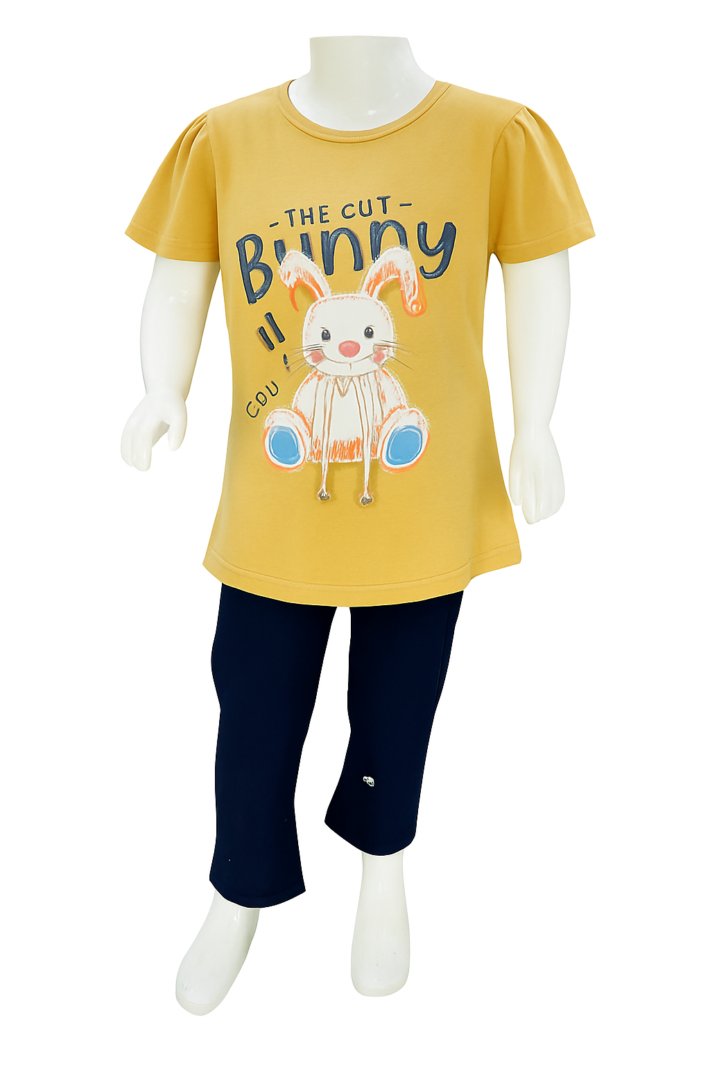 Baby Girl’s Cute Yellow Bunny Top & Black Trouser Set Soft Lycra Malai Fabric