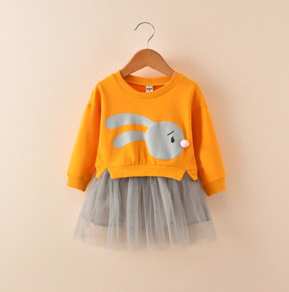 New spring infant skirt 1 long sleeved dress 2 female baby cartoon 3 4 princess dress lace dress tide