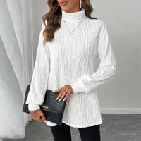 Women's Elegant Turtleneck Sweater, Solid Color Long Sleeve Knit Top With Slit Hem For Spring Fall Wear