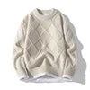Zeimal Men Lozenge Jacquard Plus Fleece Autumn Winter 2024 New Crewneck Bottom Thickened Warm Sweater