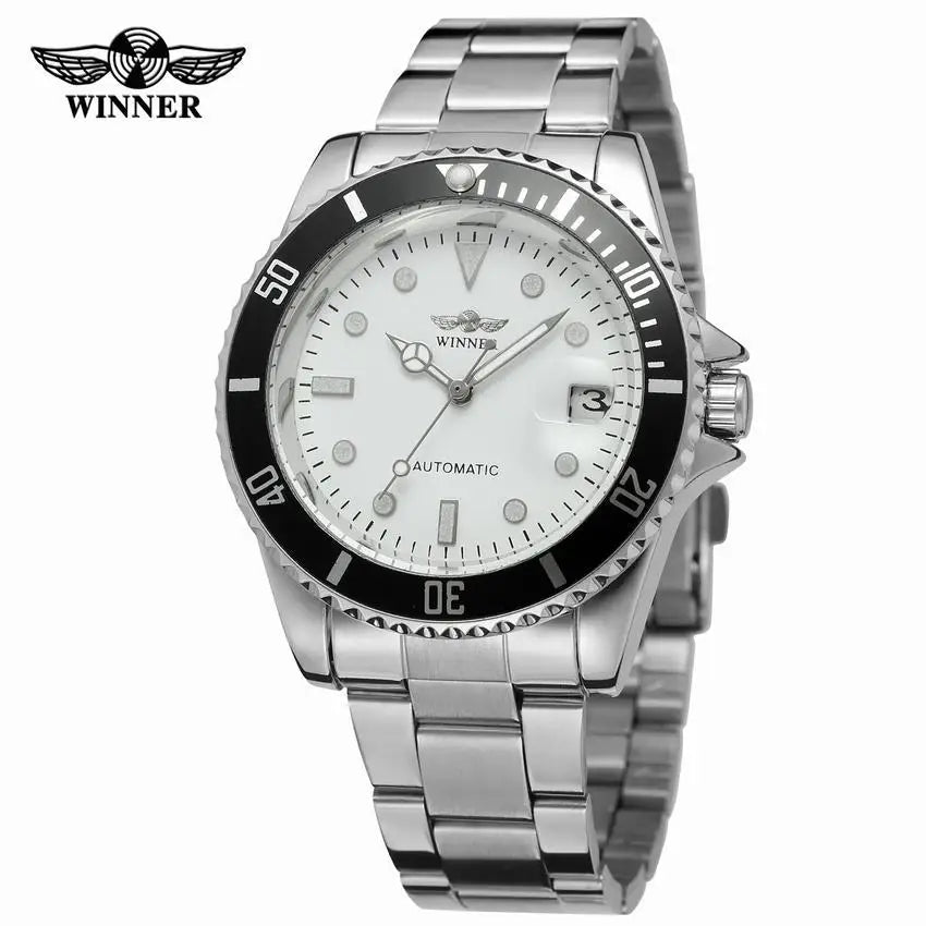 Mechanical Watches Winner Fashion Sport Clock Black Display Luminous Hands Silver Steel Corgeut Men's Automatic Top Brand Luxury