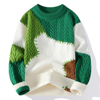 Zeimal Men Loose Fashion Crewneck Half Turtleneck Individuality Sweater