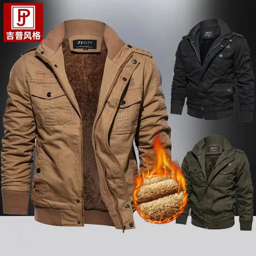 Zeimal Hot Sale Large Size Men's Casual Stand Collar Coat Autumn Winter Cotton Velvet Padded Cargo Jacket Design