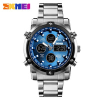 Original SKMEI Digital Quartz Watch Men Three Time Quartz Wrist Mens Watch Countdown Steel Strap Wristwatch Clock Relogio Masculino 1389
