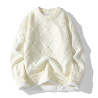 Zeimal Men Lozenge Jacquard Plus Fleece Autumn Winter 2024 New Crewneck Bottom Thickened Warm Sweater