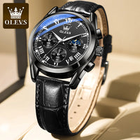 Olevs 2871 Oem logo Luxury Fashion Glass moon Quartz Analog Leather Casual Leather Strap Men Wristwatch Quartz Watch for Man