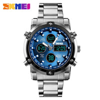 Original SKMEI Digital Quartz Watch Men Three Time Quartz Wrist Mens Watch Countdown Steel Strap Wristwatch Clock Relogio Masculino 1389