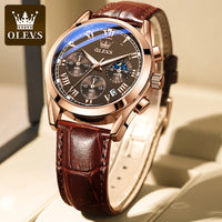 Olevs 2871 Oem logo Luxury Fashion Glass moon Quartz Analog Leather Casual Leather Strap Men Wristwatch Quartz Watch for Man