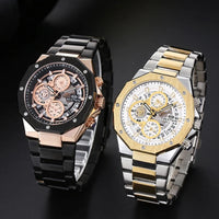 Original BESTWIN Men's Wrist Watches 2026 Top Brand Luxury Stainless Steel Chronograph Gold Men Quartz Watches for Male Clock Dropship