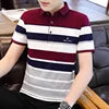 Zeimal Summer New Men's Short Sleeve T-shirt Striped Cotton Thin Business Lapel Polo Shirt