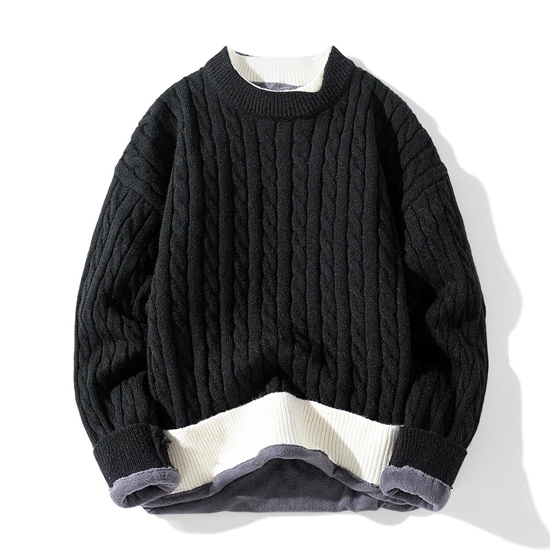 Zeimal Men Thickened Warm Burlap Long-sleeved Pullover Casual Loose Sweater