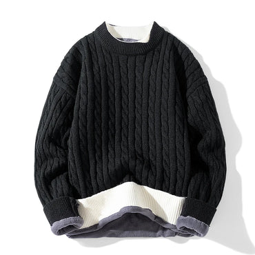 Zeimal Men Thickened Warm Burlap Long-sleeved Pullover Casual Loose Sweater