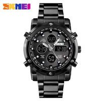 Original SKMEI Digital Quartz Watch Men Three Time Quartz Wrist Mens Watch Countdown Steel Strap Wristwatch Clock Relogio Masculino 1389