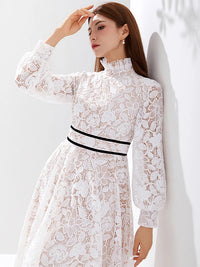 Luxury Women's Elegant White Chiffon Fabric Evening Party Maxi Dress New Long Sleeve Embroidered Vestido with Natural Waistline