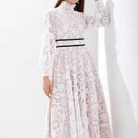 Luxury Women's Elegant White Chiffon Fabric Evening Party Maxi Dress New Long Sleeve Embroidered Vestido with Natural Waistline