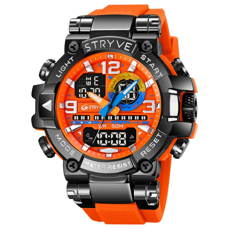 STRYVE Sport Watches Mens 2023 Brand  Waterproof Shockproof Dual Display Auto Date Male Digital Watch Wristwatches Reloj