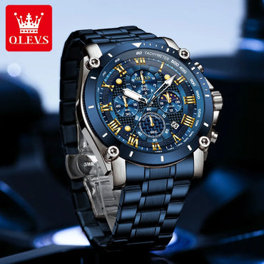OLEVS 3689 Luxury Oem Odm Original Custom logo Stainless Steel Multi-function Chronograph Moon Phase Sports Quartz Watch for Man