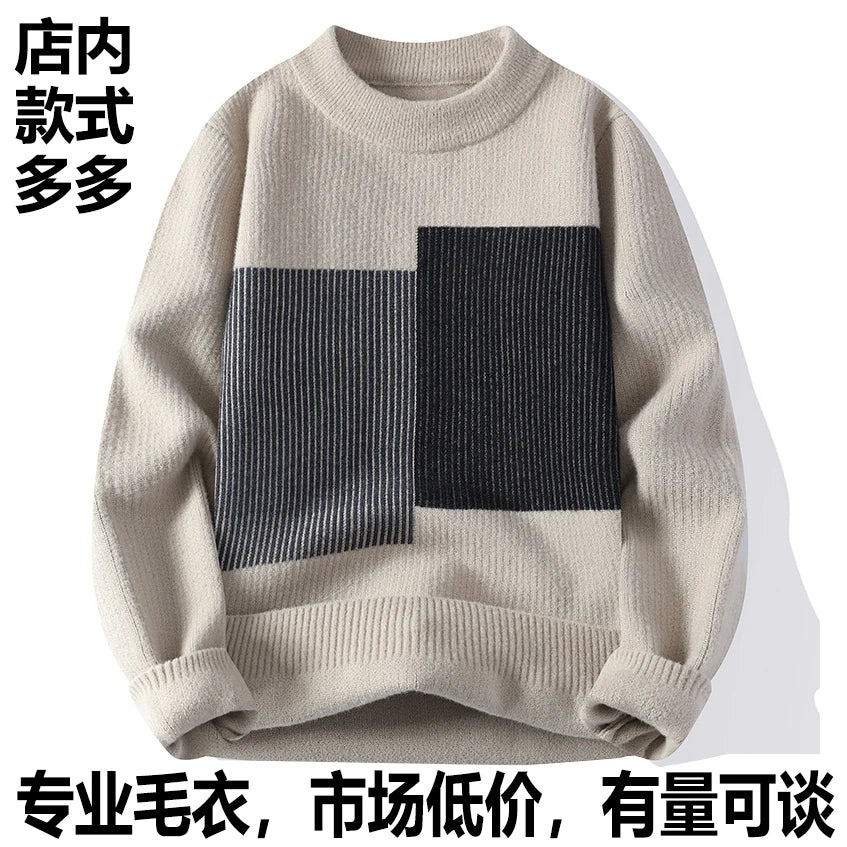 Zeimal Men Loose Fashion Teenage Sweater KD9614  Crewneck Half Turtleneck Handsome Sweater