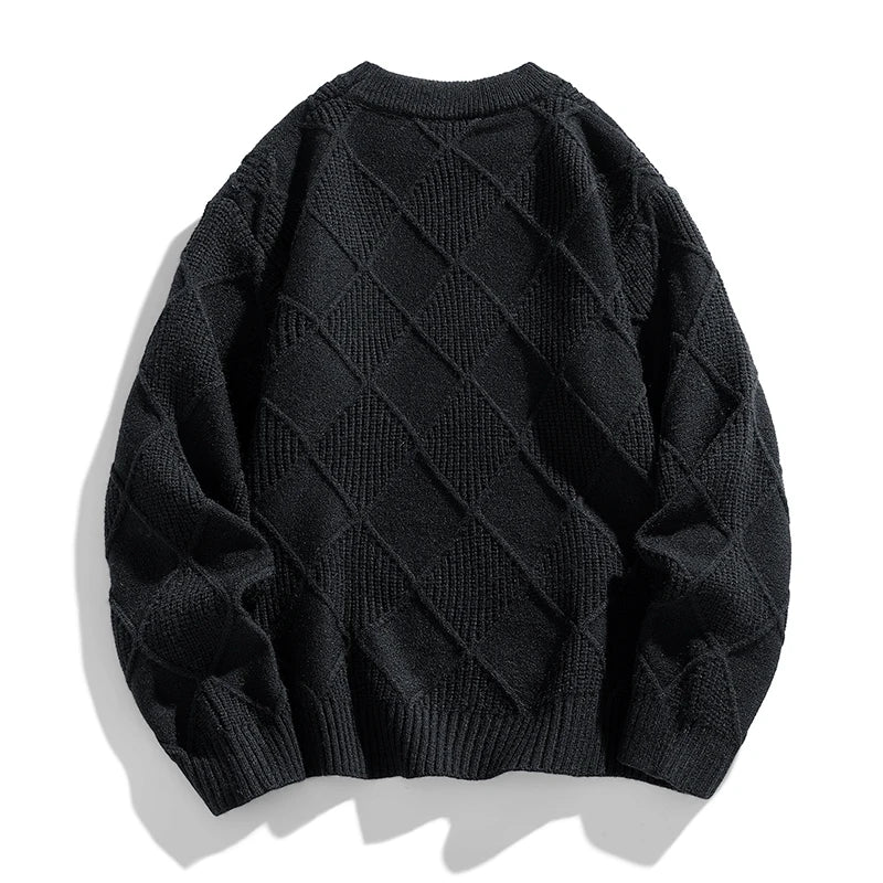 Zeimal Men Lozenge Jacquard Plus Fleece Autumn Winter 2024 New Crewneck Bottom Thickened Warm Sweater