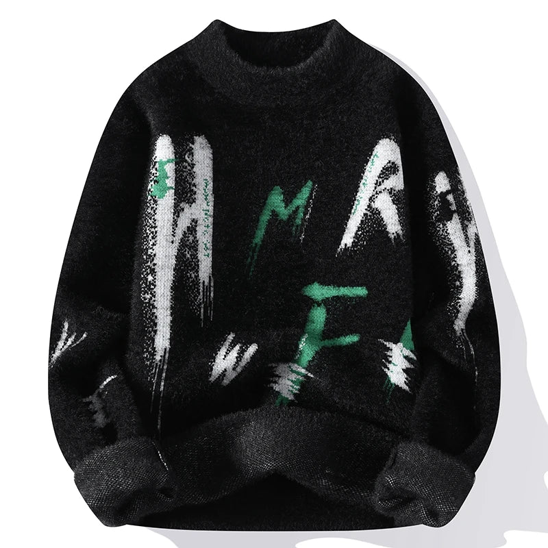 Zeimal Men Loose Fashion Adolescent Sweater Crewneck Half Turtleneck Sweater