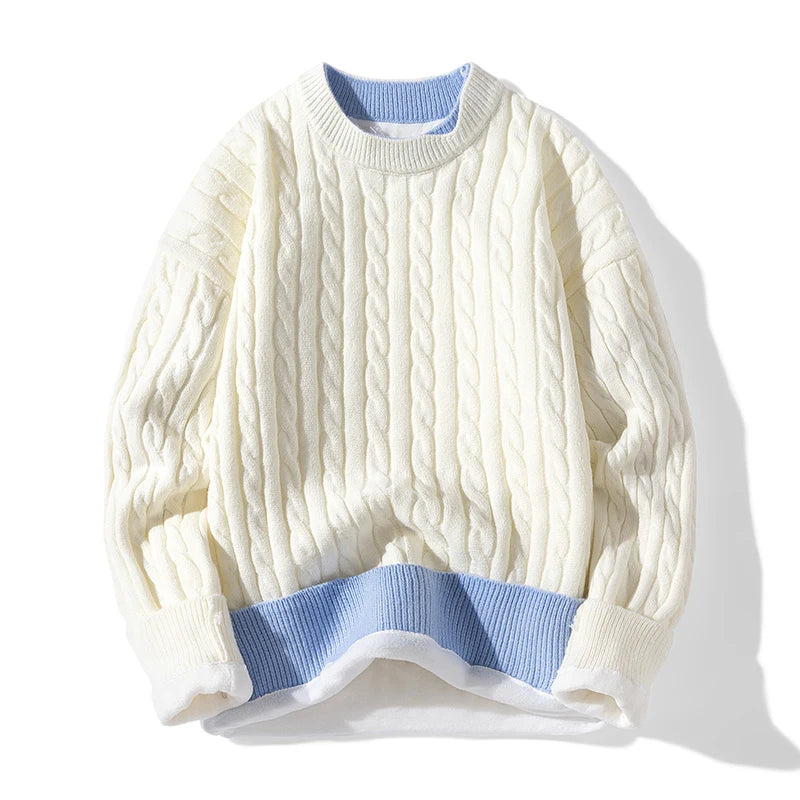 Zeimal Men Thickened Warm Burlap Long-sleeved Pullover Casual Loose Sweater