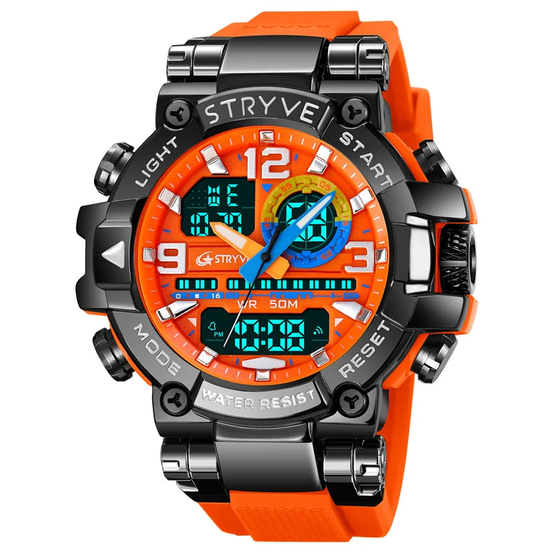 STRYVE Sport Watches Mens 2023 Brand  Waterproof Shockproof Dual Display Auto Date Male Digital Watch Wristwatches Reloj