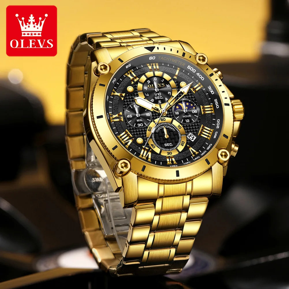 OLEVS 3689 Luxury Oem Odm Original Custom logo Stainless Steel Multi-function Chronograph Moon Phase Sports Quartz Watch for Man