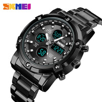 Original SKMEI Digital Quartz Watch Men Three Time Quartz Wrist Mens Watch Countdown Steel Strap Wristwatch Clock Relogio Masculino 1389