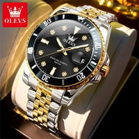 OLEVS 9809 Men's Fashion Business Stainless Steel Green Dial Calendar Display Auto Date Display Watch Charm Quartz Wrist Watches
