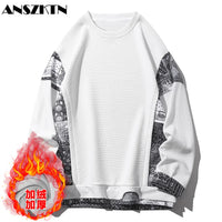 Zeimal Men Spring Winter Velvet Patchwork Plush Thick Sweatshirt Sweater Long Sleeve Hoodie T Shirt Pullover