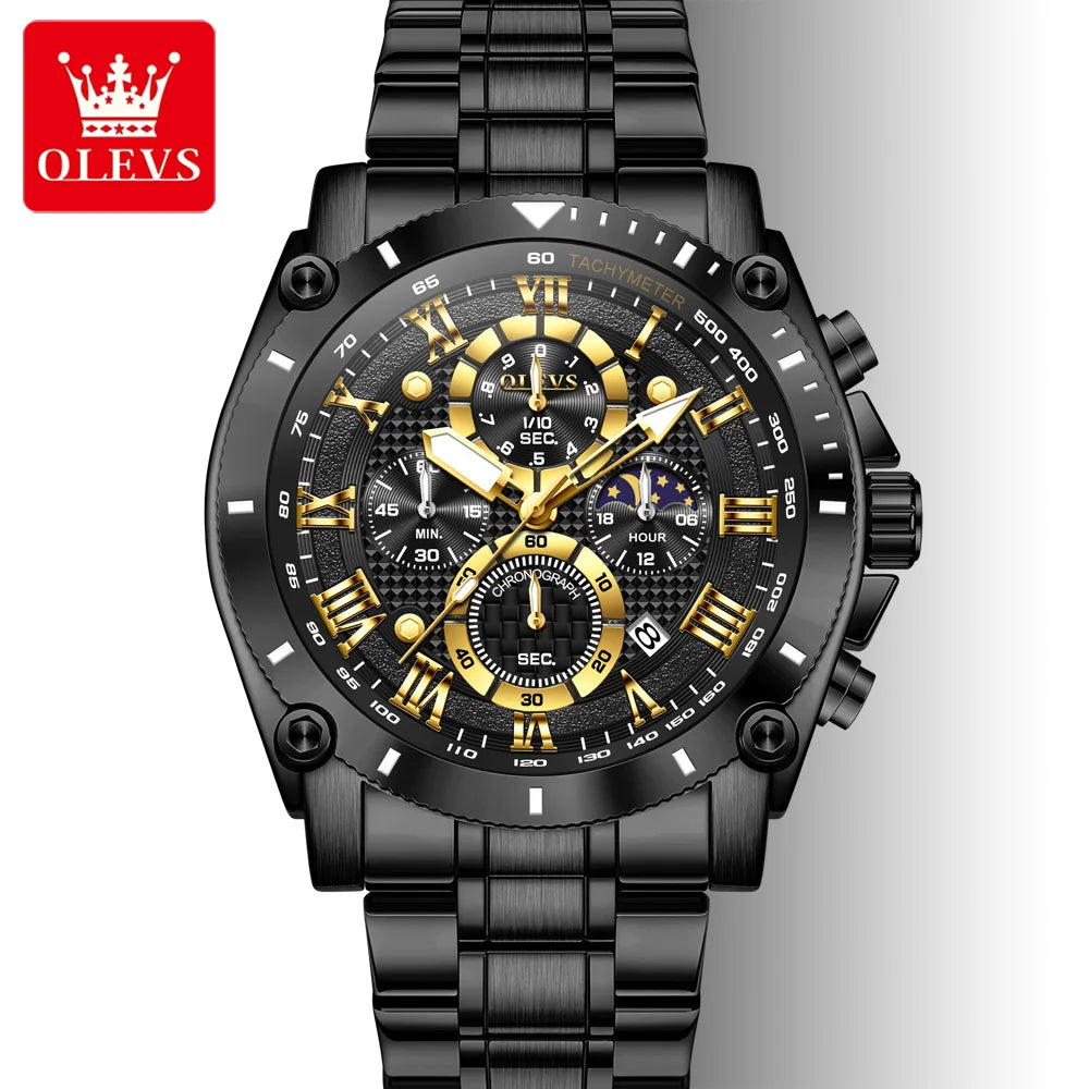 OLEVS 3689 Luxury Oem Odm Original Custom logo Stainless Steel Multi-function Chronograph Moon Phase Sports Quartz Watch for Man