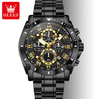 OLEVS 3689 Luxury Oem Odm Original Custom logo Stainless Steel Multi-function Chronograph Moon Phase Sports Quartz Watch for Man