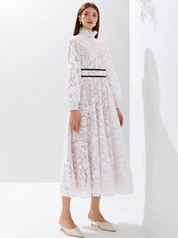 Luxury Women's Elegant White Chiffon Fabric Evening Party Maxi Dress New Long Sleeve Embroidered Vestido with Natural Waistline