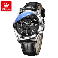 Olevs 2872 Luxury Three-Eye Belt Quartz Watch Stainless Steel Back Custom Wholesale China Men Watch Genuine Leather Strap Watch