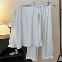 2025 New Breathable Satin Pajamas Women's Striped Long-Sleeved Cardigan Casual Pants Autumn Home Clothes Front for Summer