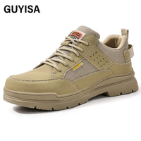 GUYISA Men's Fashionable Microfiber Leather Safety Shoes SRA Non-Slip for Outdoor Work